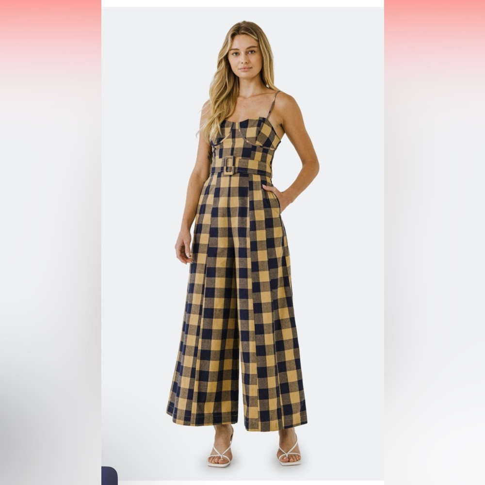 English Factory Check Belted Jumpsuit